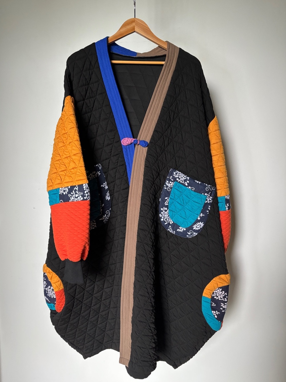 Black Quilted Patchwork Teddy Jacket Size Medium